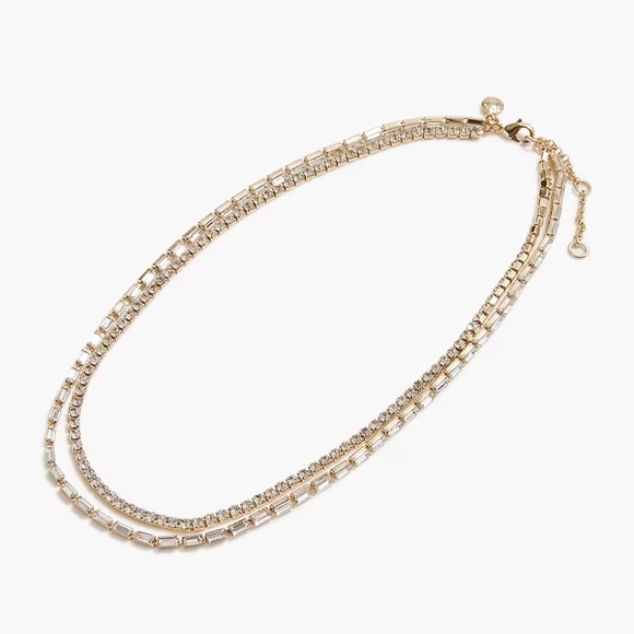 J.. Crew Factory Double Layer Crystal Tennis Necklace, Gold - NWT - Picture 1 of 4